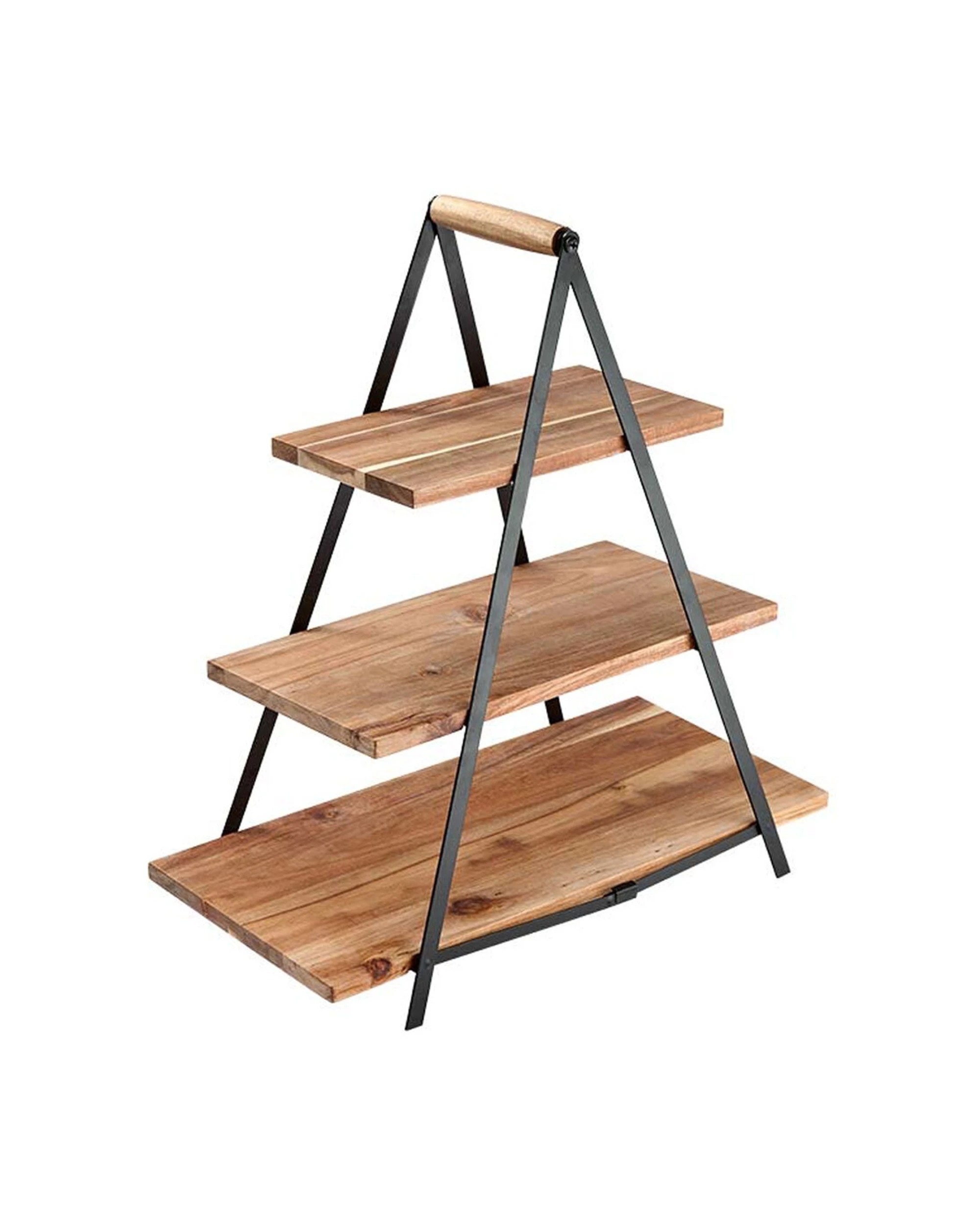 1 Ladelle 3 Tier Serve Share Acacia Wood Serving Tower With Iron Rack - Natural, 1 of 3