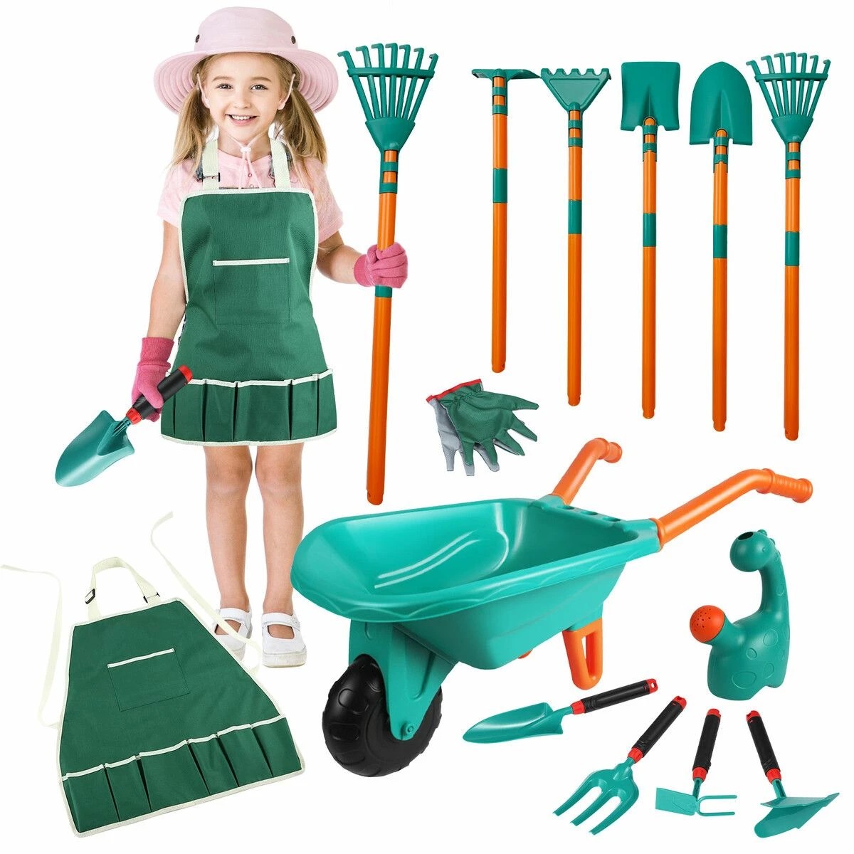 2 AUSWAY Kids Garden Tool Toy Playset Wheelbarrow Rake Hoe Shovel, 2 of 4