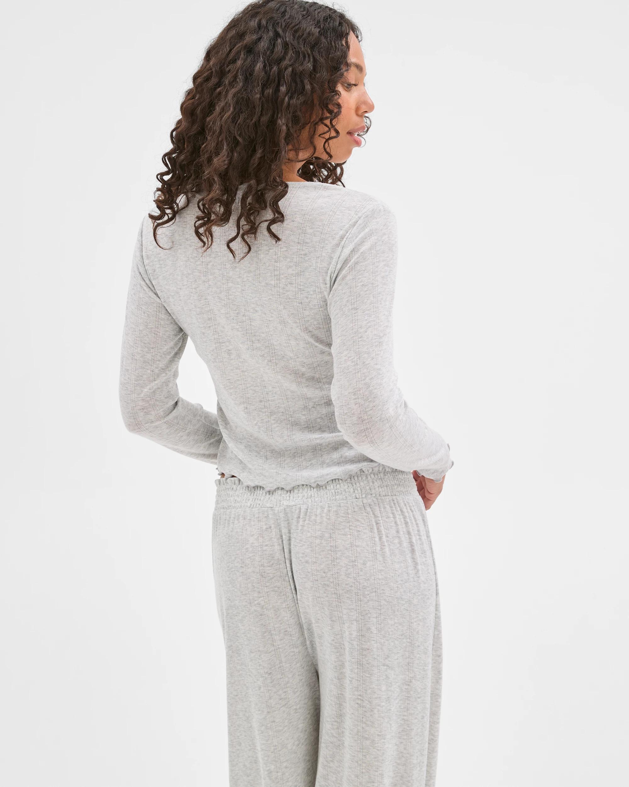 6 Target Woman Pointelle Long Sleeve Wrap Sleep Top GREY MARLE, 6 of 7