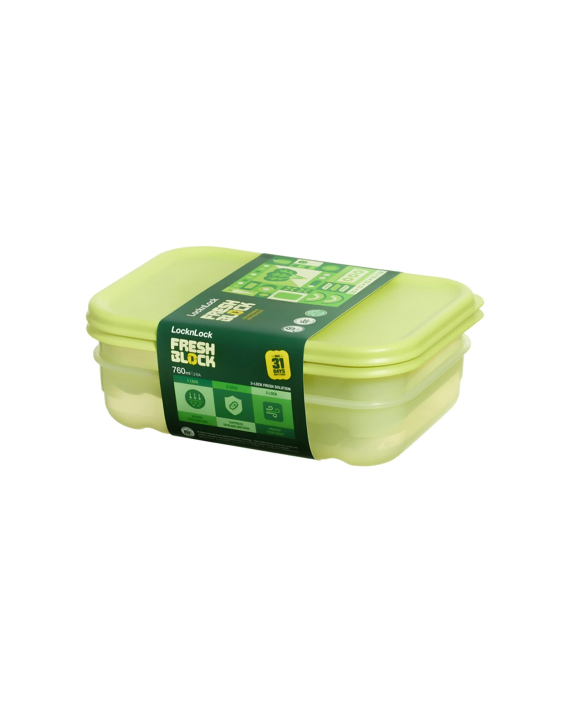 1 Lock & Lock Fresh Block 2pc Set 760ml Rectangular Food Storage Containers Green - Green, 1 of 8