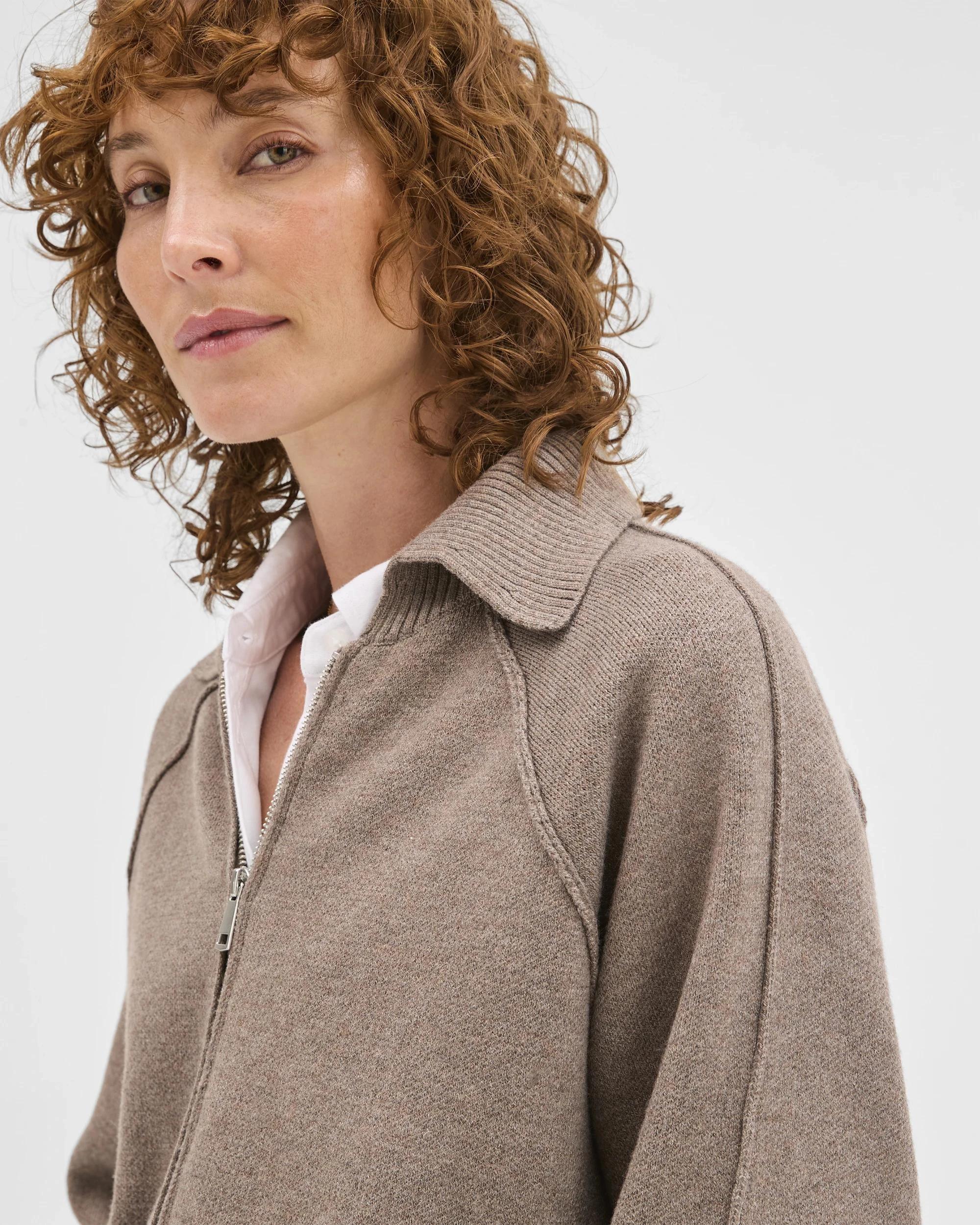 6 Target Woman Zip Through Knit Bomber Cardigan TAUPE MARLE, 6 of 7