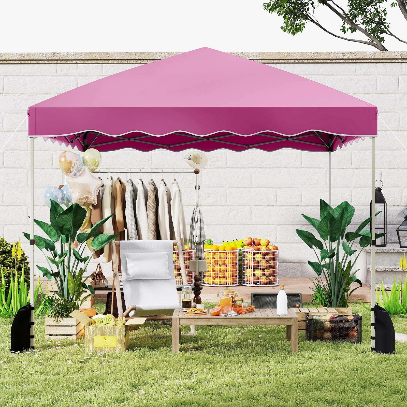 2 Costway 3X3m Pop up Canopy Tent Foldable Patio Shelter - Pink, 2 of 3