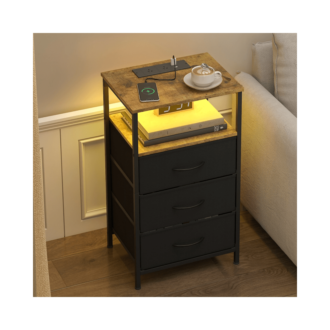 4 Advwin Led Bedside Table Set Of 2 Charging Station Nightstand, 4 of 7