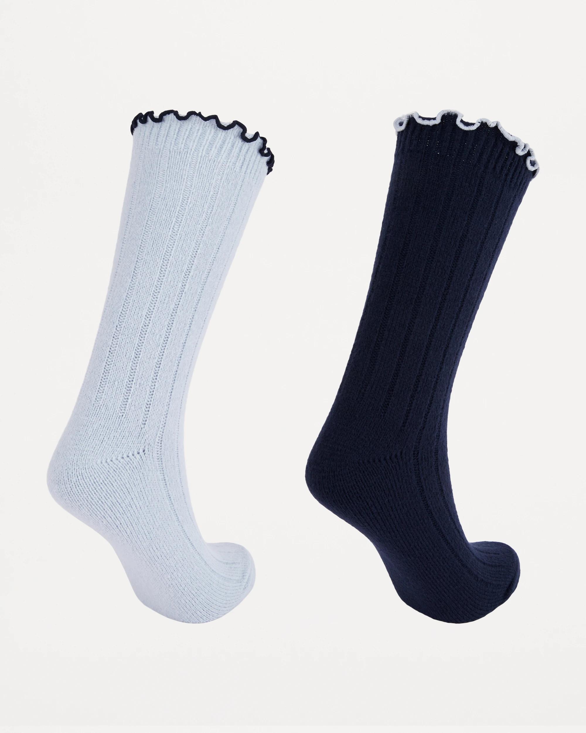 2 2 Pack Rib Frill Home Socks Halo Navy, 2 of 3