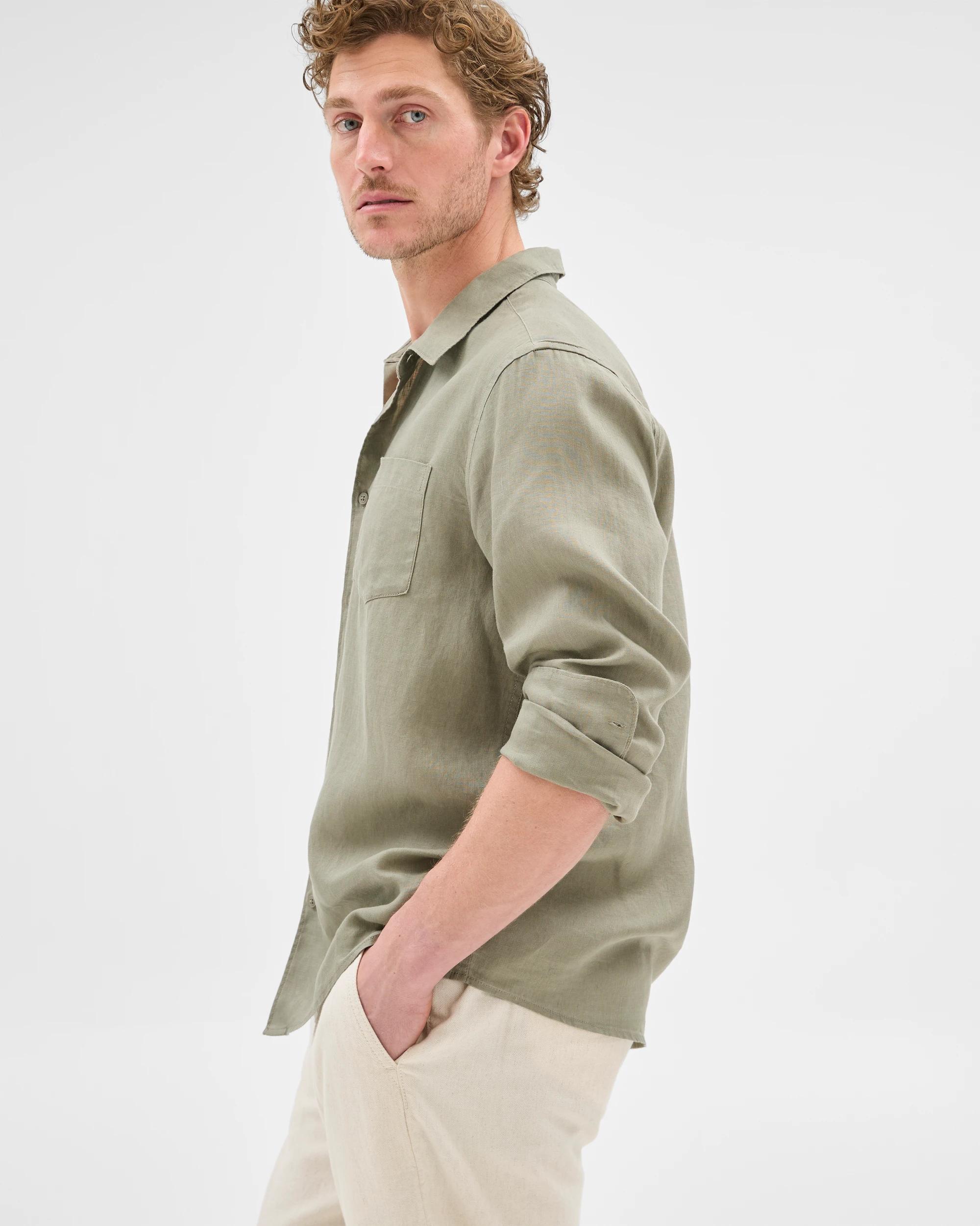 3 Target European Linen Long Sleeve Shirt KHAKI, 3 of 7