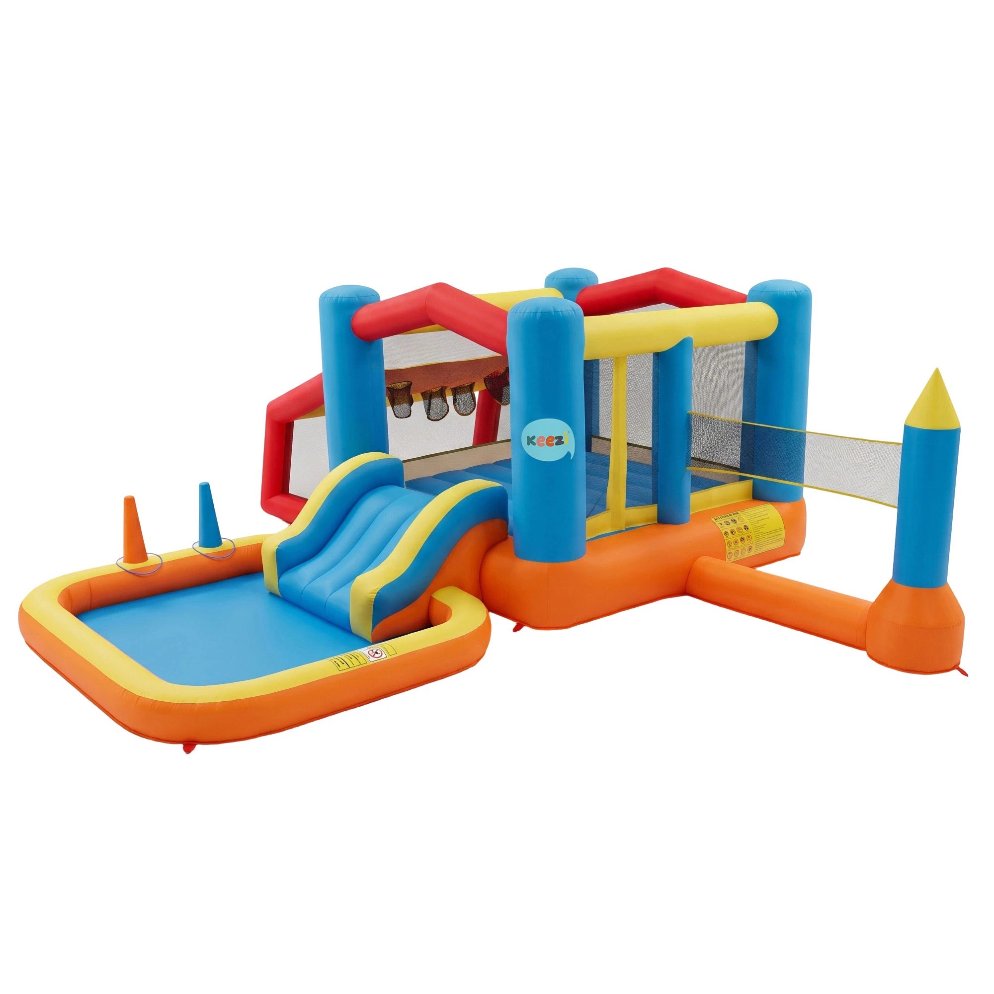 1 Keezi Inflatable Kids Pool Trampoline Play Park Jumping Castle Volleyball Net Slide Football Goal with Blower - Multi, 1 of 10