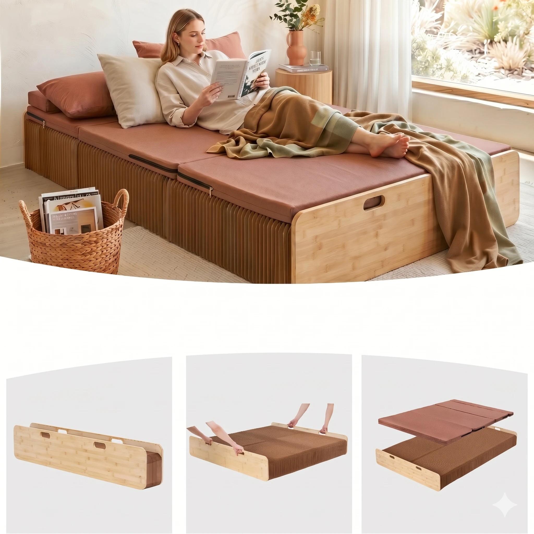 5 Artiss Folding Kraft Paper Bed Frame with Mattress and Pillow 300kg Capacity - Brown, 5 of 10