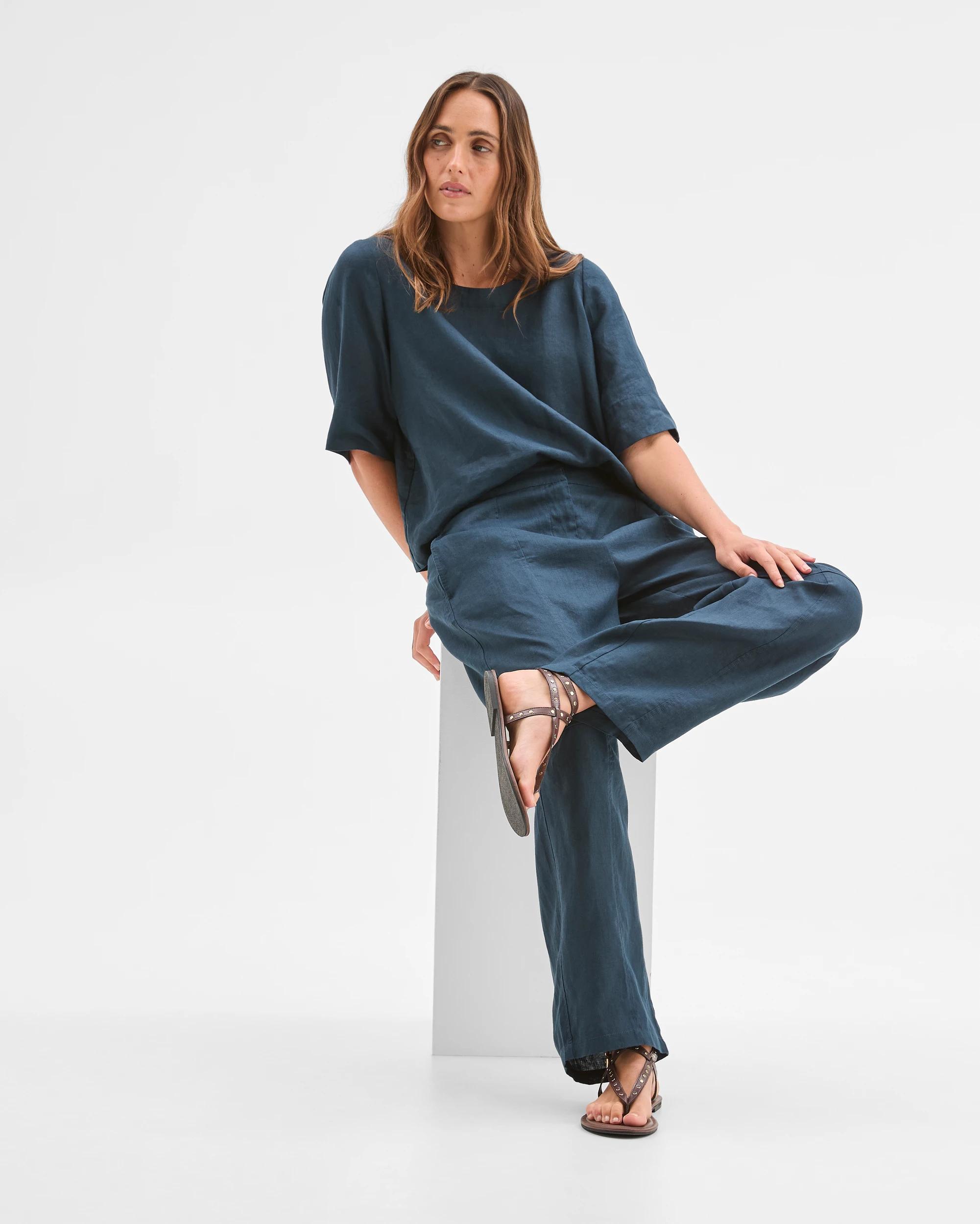 3 Target Woman European Linen Barrel Leg Pants DEEP OCEAN, 3 of 7