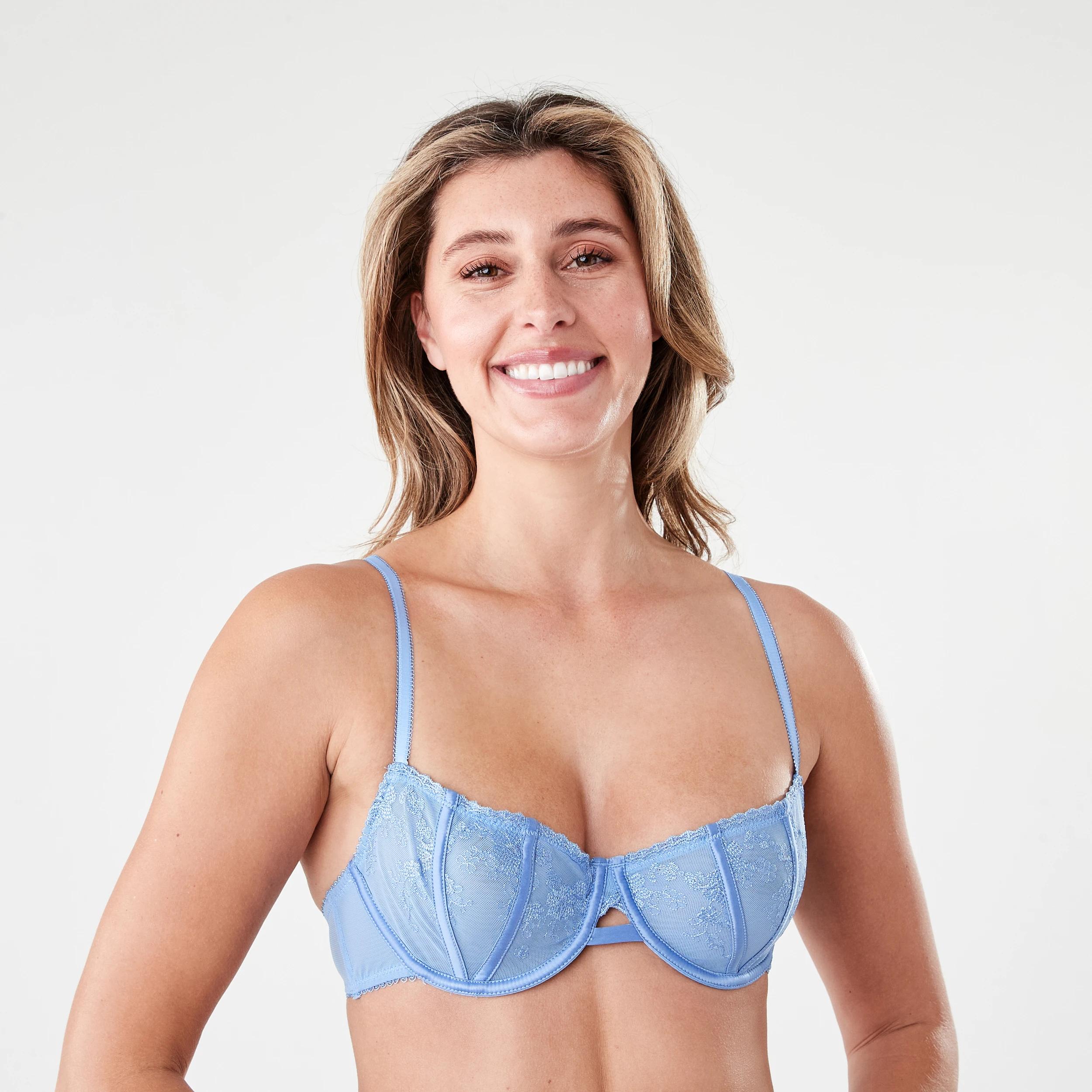 1 Co-ordinated Embroidered Satin Mesh Soft Cup Bra CORNFLOWER, 1 of 6