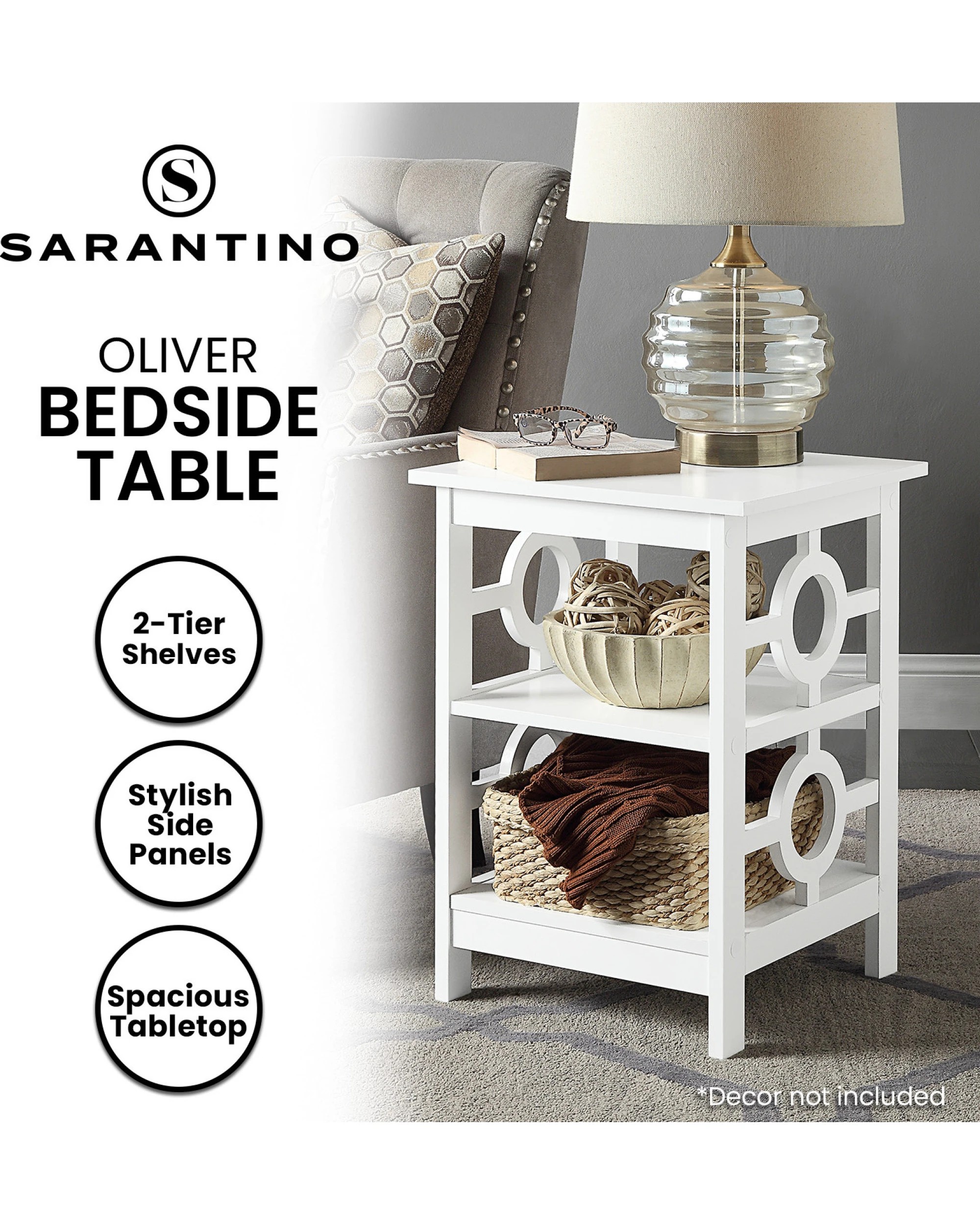 5 Sarantino Oliver 2-Tier Bedside Table - White, 5 of 5