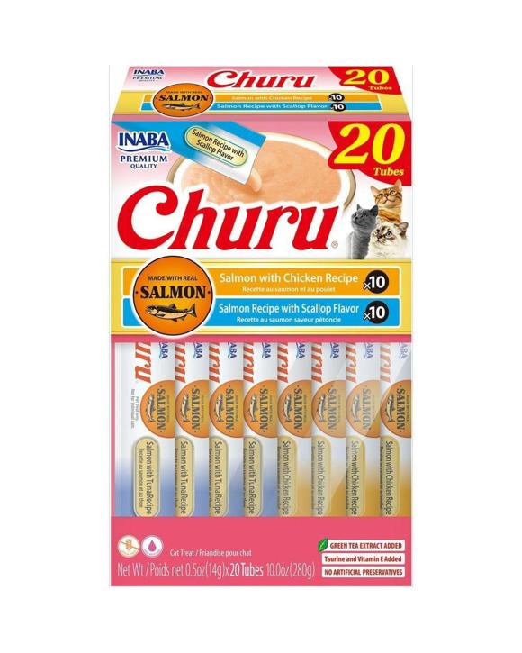Inaba Churu Puree Cat Treats Salmon with Chicken/Scallop Variety Box 20 Pack