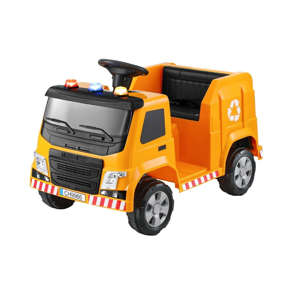 1 Rigo Kids Ride On Car Garbage Truck Police Light 12V Electric Toys Cars - Yellow, 1 of 5