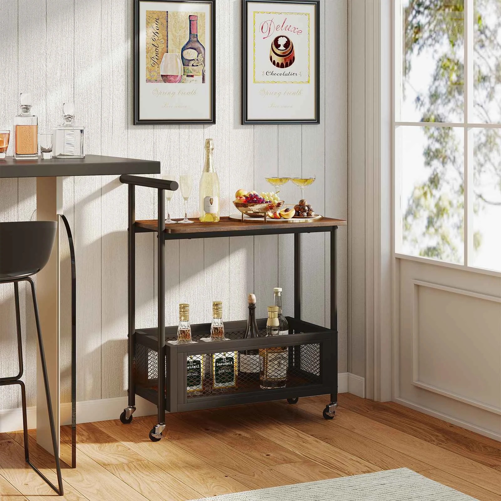 3 Costway Rolling End Table Kitchen Island Trolley 2-Tier Sofa Side Table - Brown, 3 of 3
