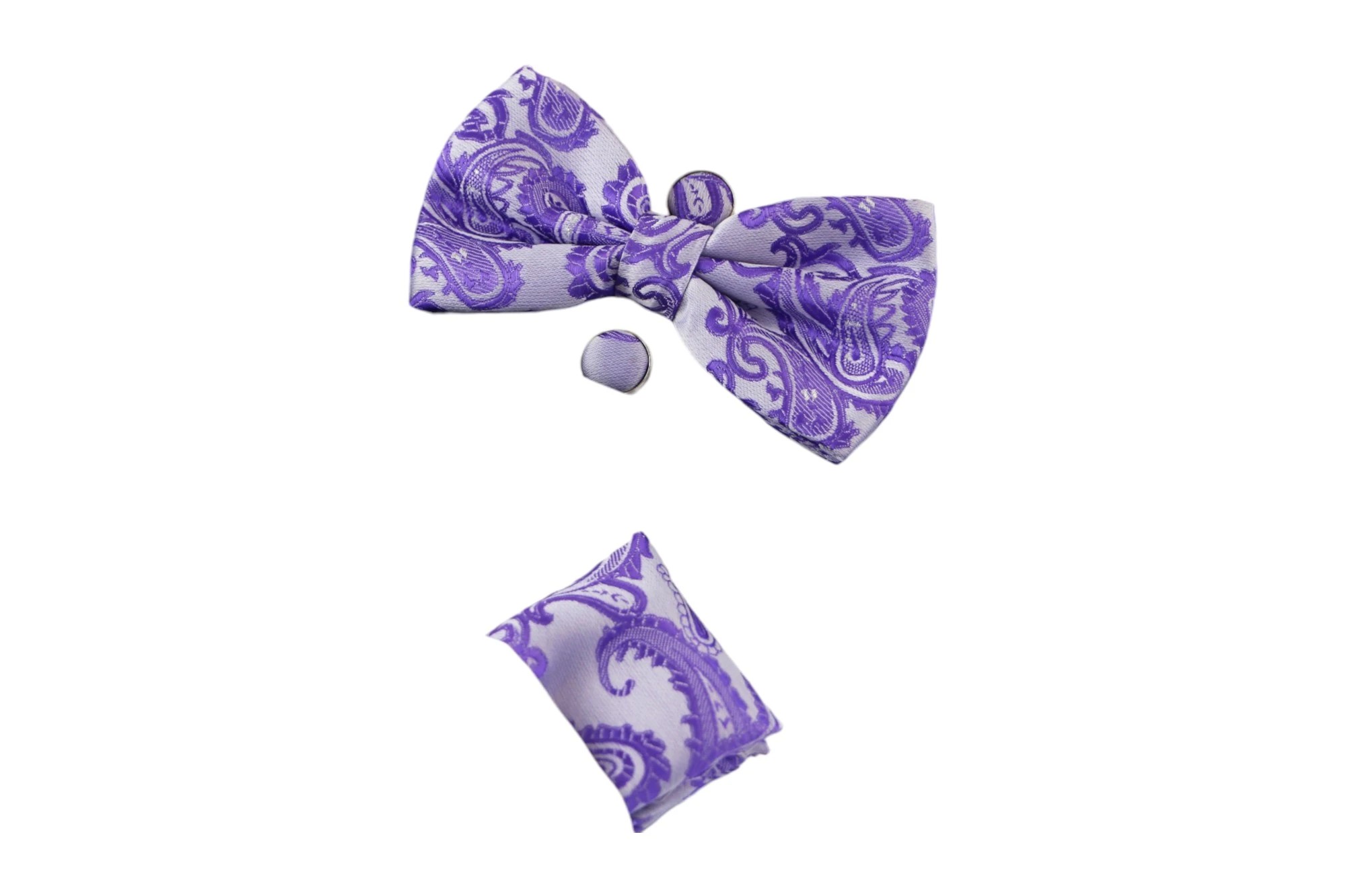 1 Zasel Mens Purple Paisley Matching Bow Tie, Pocket Square & Cuff Links Set - Multi - Multi, 1 of 1
