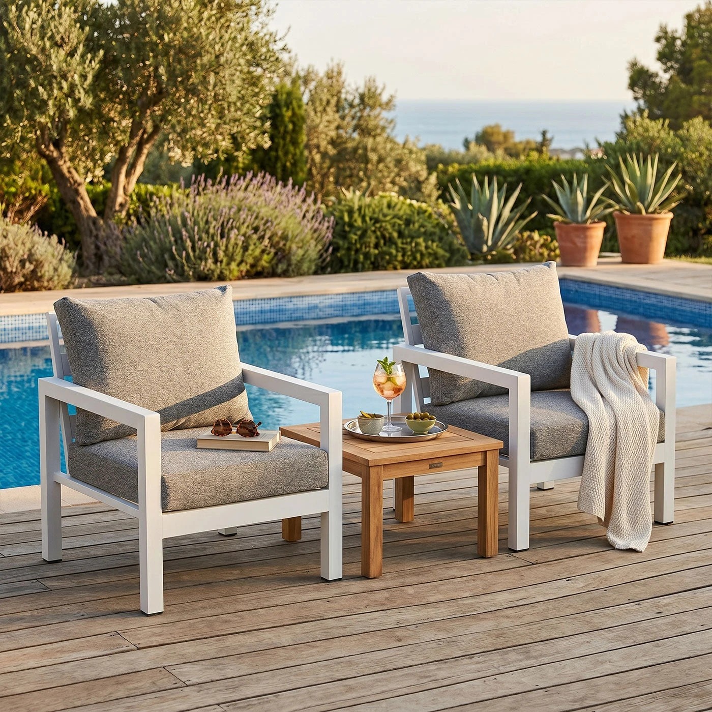 10 Moda Living Manly Single Seater White Aluminium Outdoor Sofa Lounge - Textured Grey Cushions (Set of 2) - White, 10 of 10