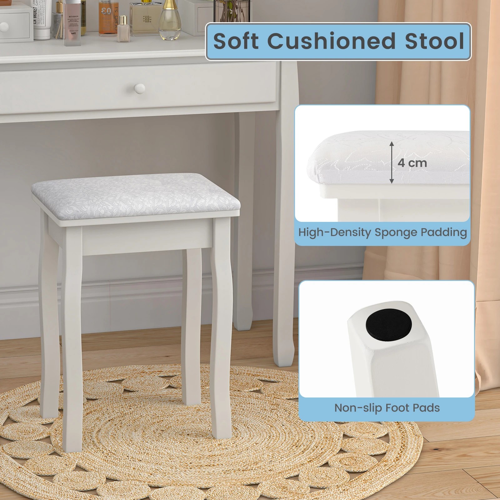 9 Costway Dressing Table Stool Set w/LEDs Rotatable Mirror, 9 of 10