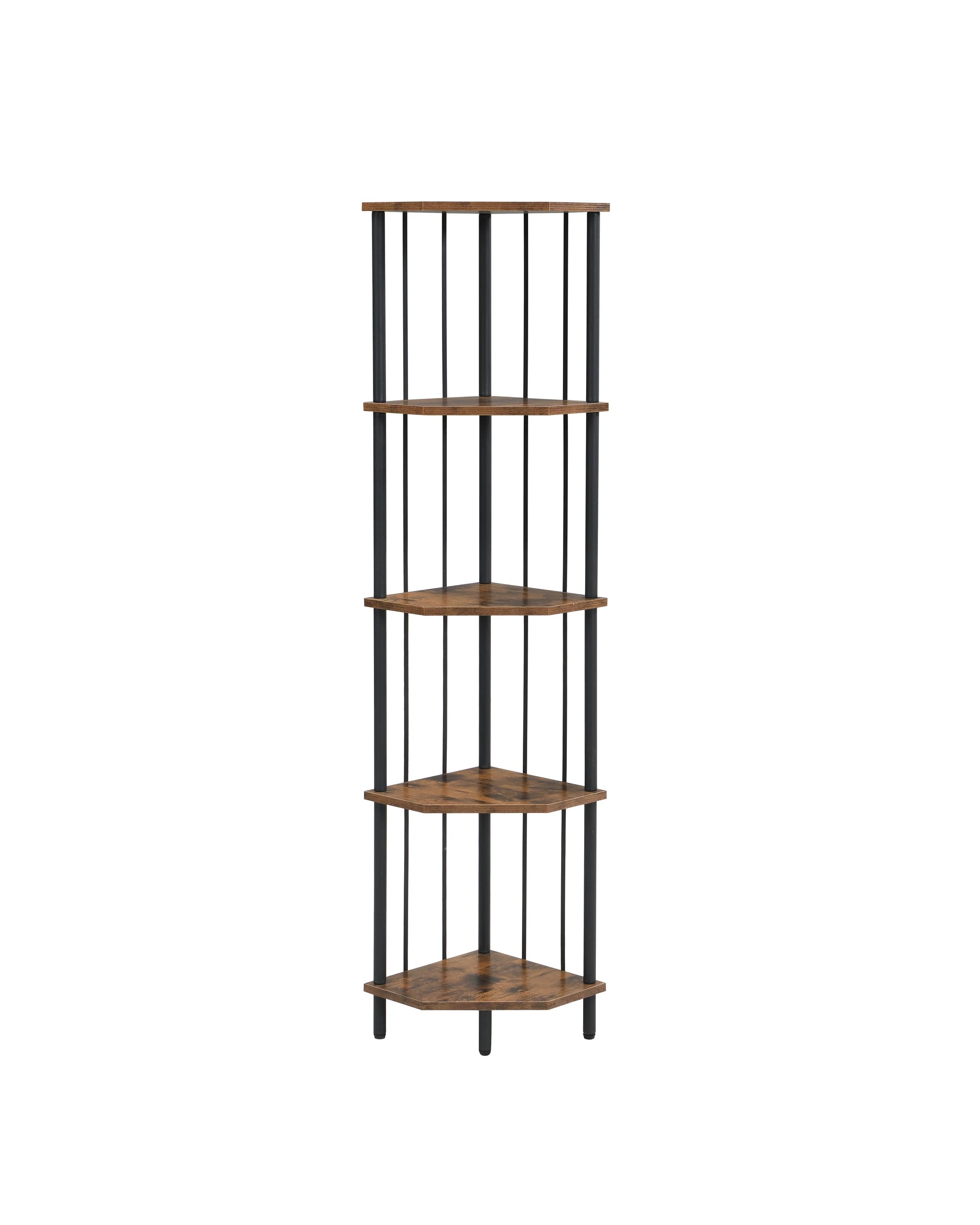 1 IHOMDEC 5 Tier Pentagon MDF Corner Display Shelves Rust Dark Brown - Brown, 1 of 9