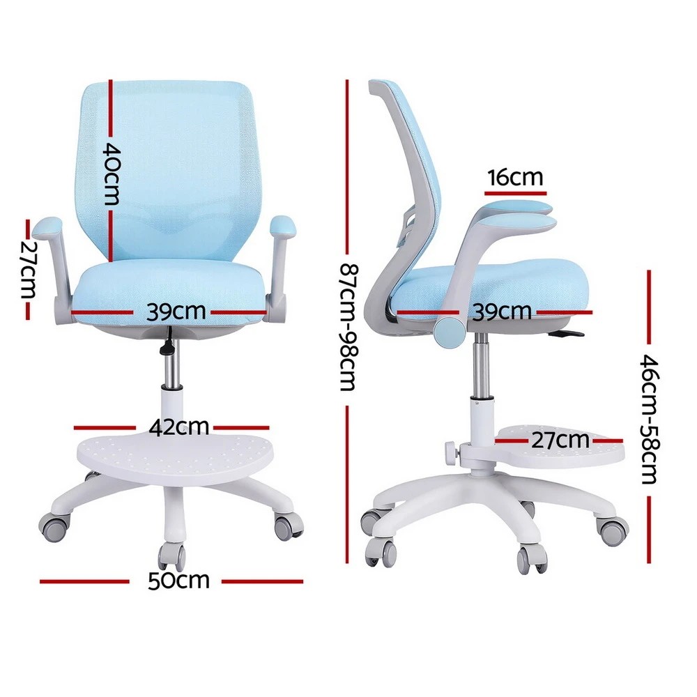 2 Keezi Kids Ergonomic Study Chair Adjustable w/ Wheels Footrest - Blue, 2 of 6