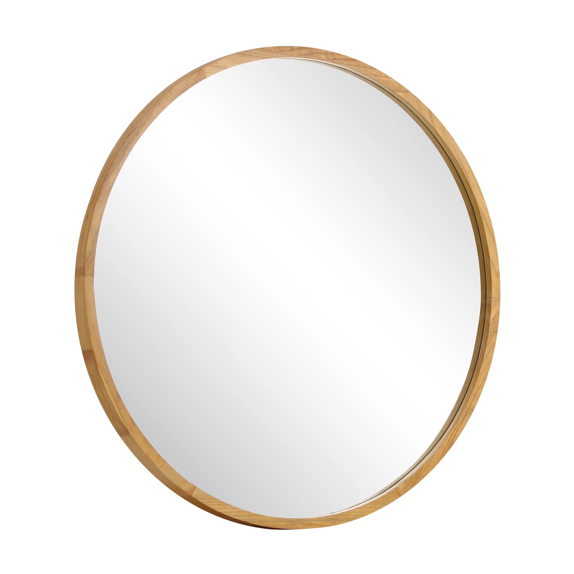 6 Oikiture Wall Mirrors Round Makeup Mirror Vanity Home Decor 50cm Wooden
 - Natural, 6 of 9