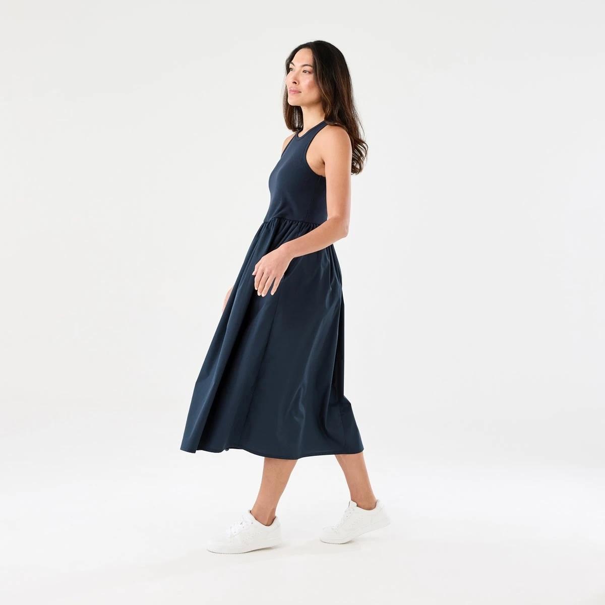 2 Sleeveless Racer Knit Woven Midi Dress Navy Blaze, 2 of 6