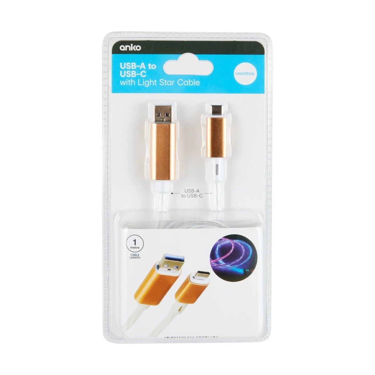 10 USB-A to C 1m Cable with Light Star, 10 of 10