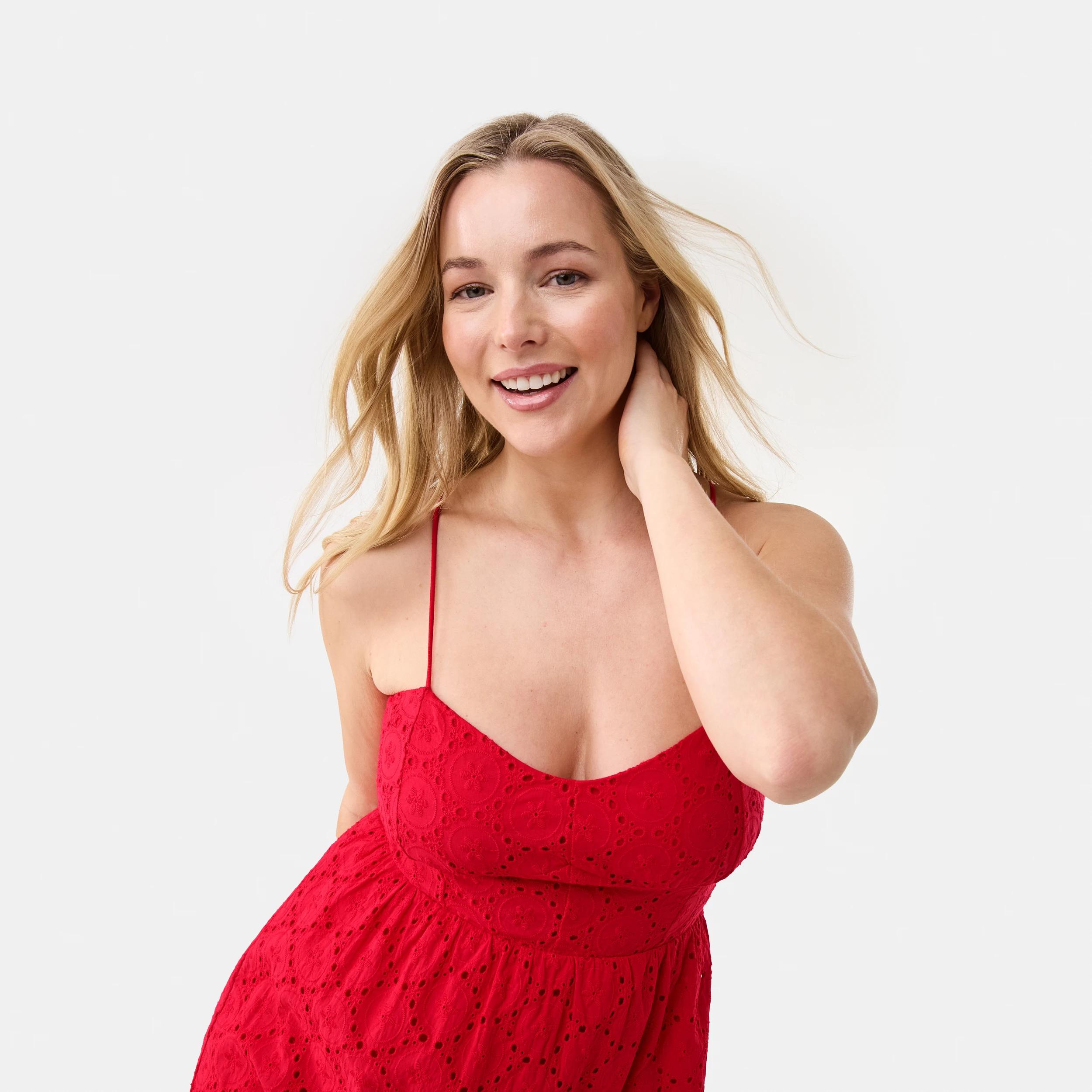 4 Sleeveless Tiered Broderie Midi Dress Strawberry, 4 of 10