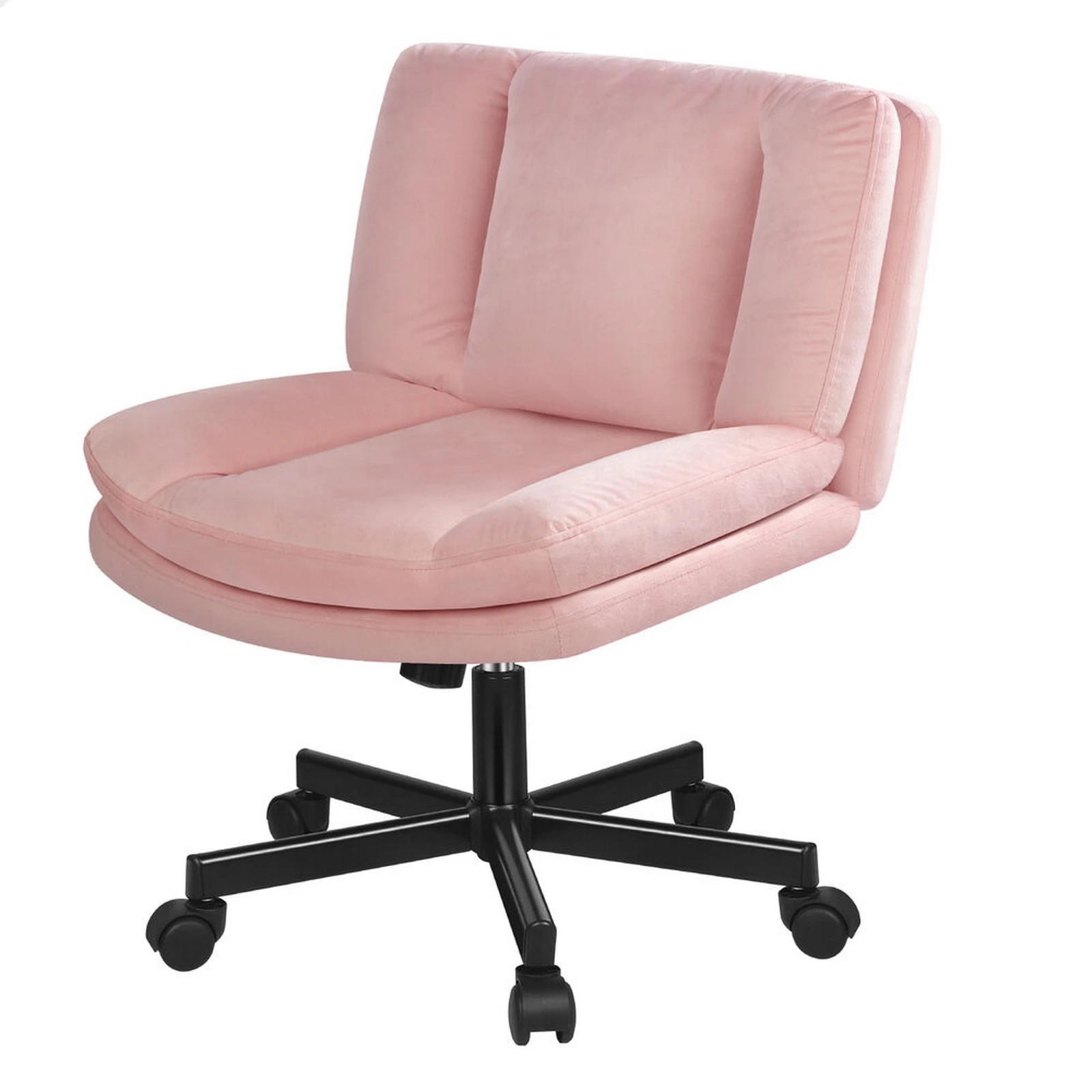 1 Alfordson Armless Office Desk Chair Mid Back Wide Seat w/ Wheels Velvet - Pink, 1 of 10