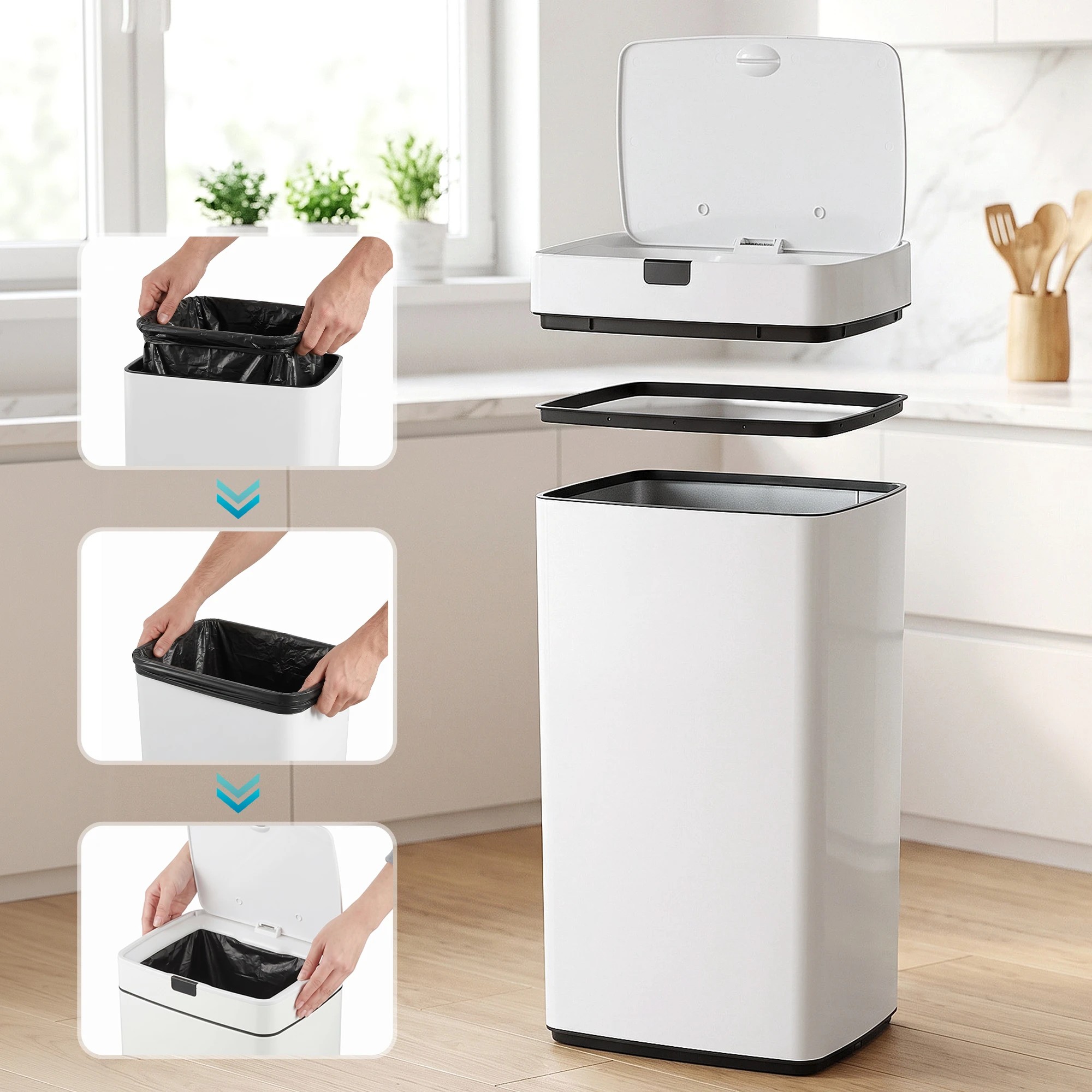 5 Devanti 45L Motion Sensor Bin Rubbish Automatic - White, 5 of 8