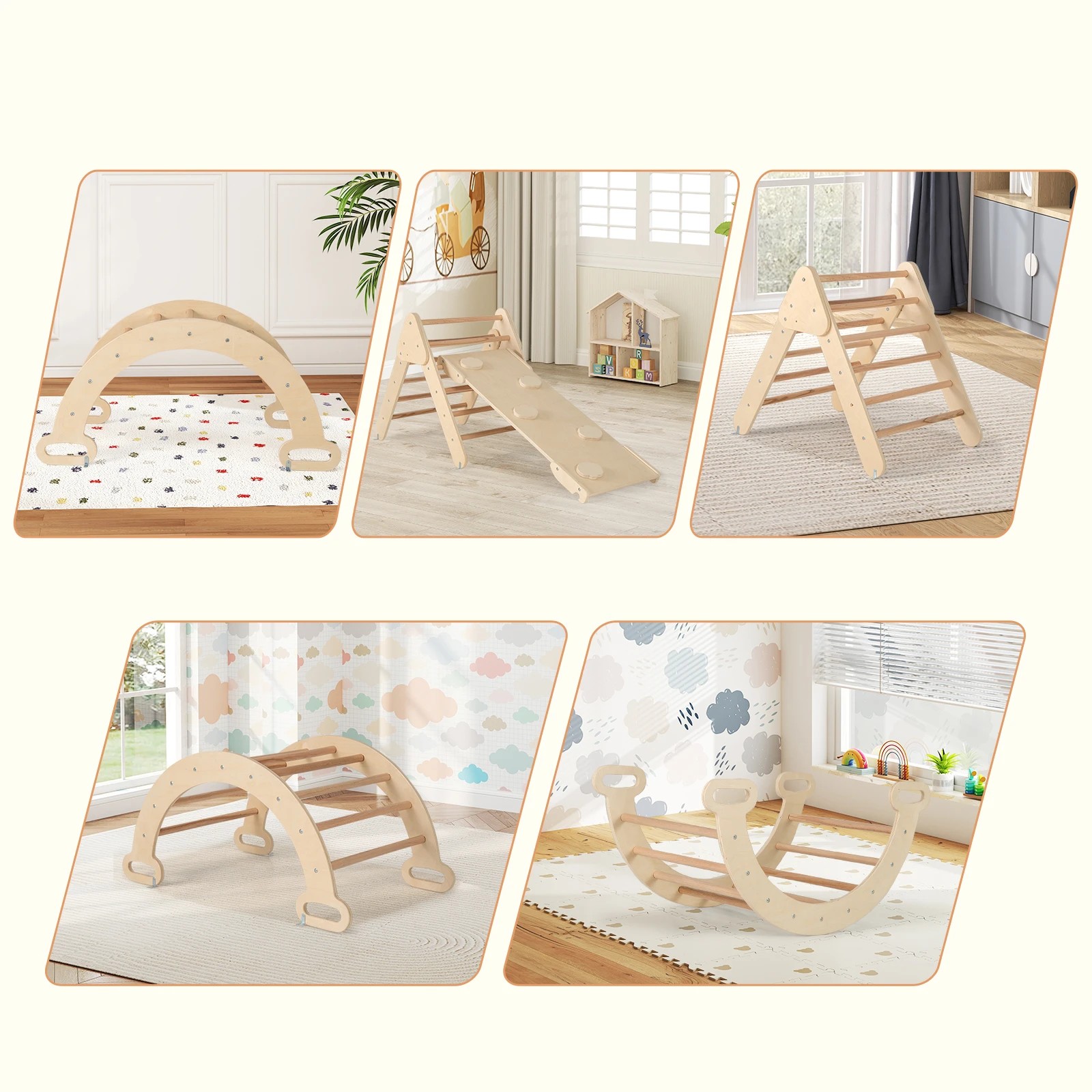 2 Costway Kids Climb Playset Wood Climbing Frame Rocking Arch Slide, 2 of 5