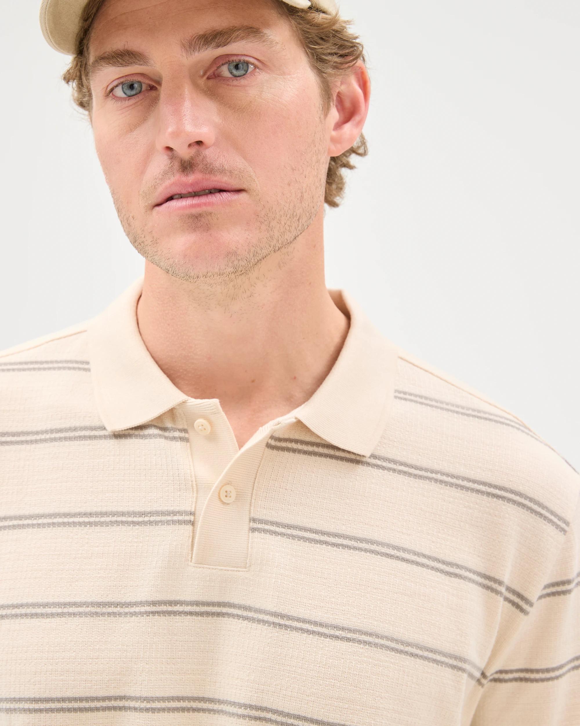 3 Target Man Australian Cotton Striped Polo Top BEIGE, 3 of 7