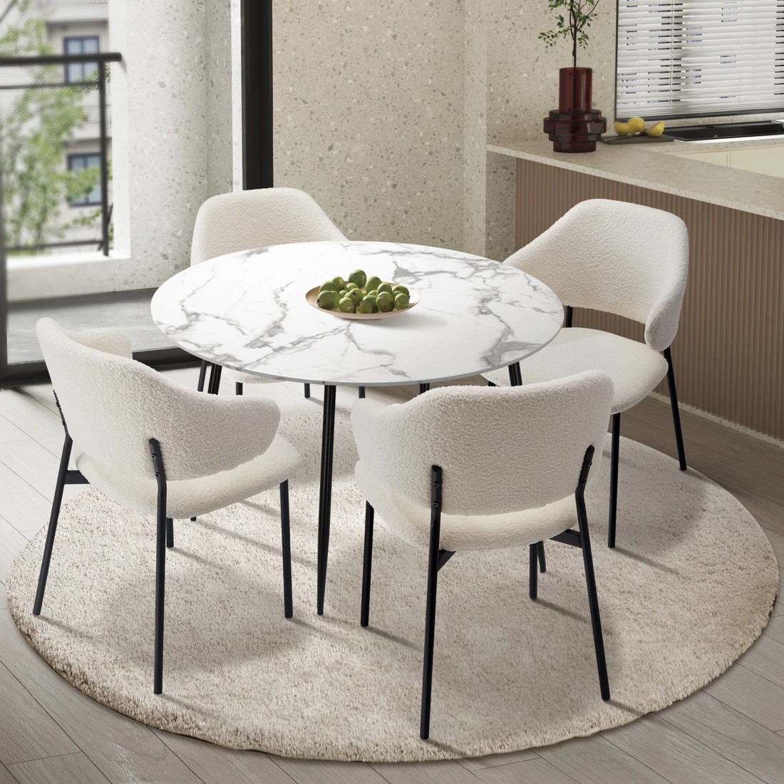 2 Oikiture 110cm Round Dining Table With 4pcs Dining Chairs Accent Sherpa
 - Multi, 2 of 10