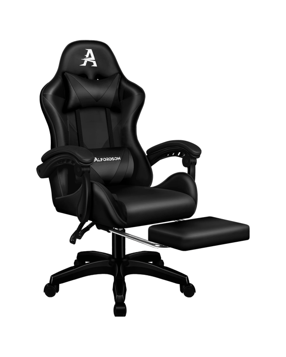 Alfordson Gaming Office Chair Massage Computer Footrest Seat Leather - All Black