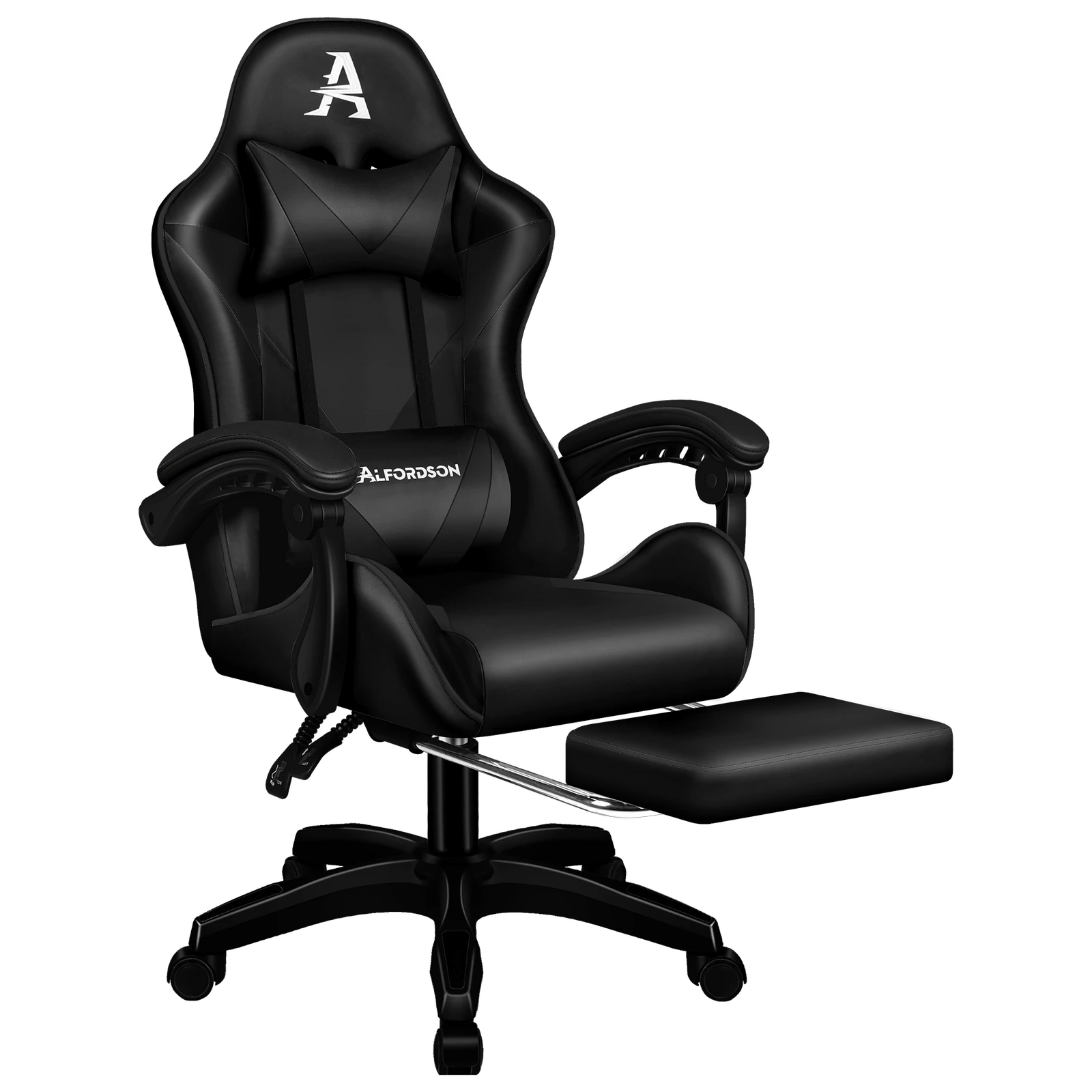 1 Alfordson Gaming Office Chair Massage Computer Footrest Seat Leather - All Black, 1 of 10