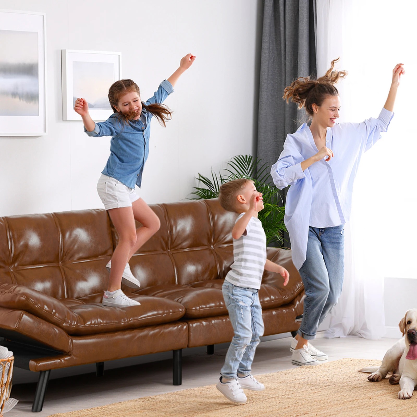 9 Alfordson Sofa Bed Couch 3 Seater Lounge Recliner Leather - Brown, 9 of 9