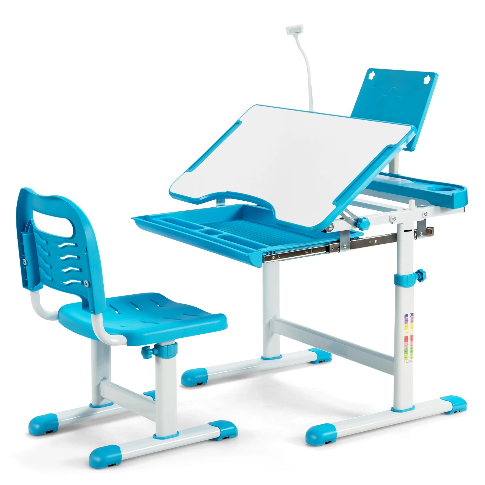 1 Costway Adjustable Study Desk & Chair Set w/Book Stand - Blue, 1 of 1