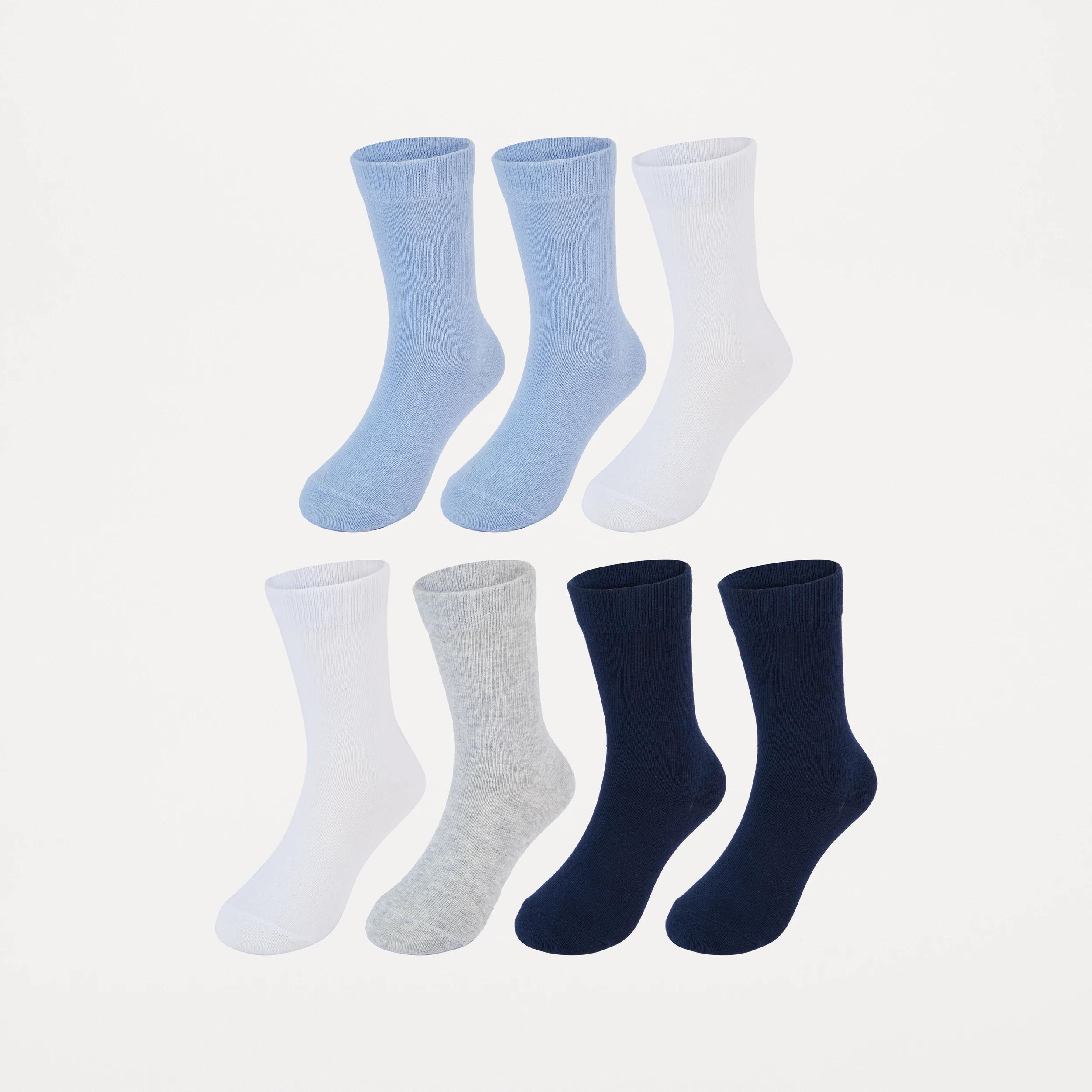 1 7 Pack Crew Socks Blu Plain, 1 of 4