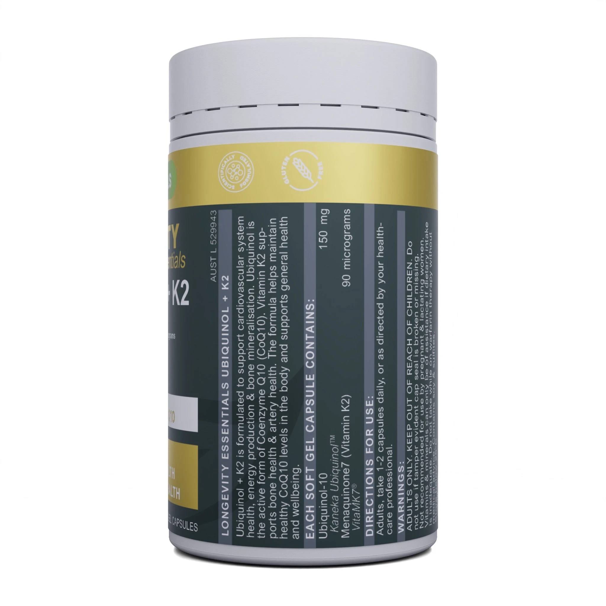 2 Vitaceuticals 30pc Longevity Essentials Ubiquinol + K2 Heart Health Capsules, 2 of 4