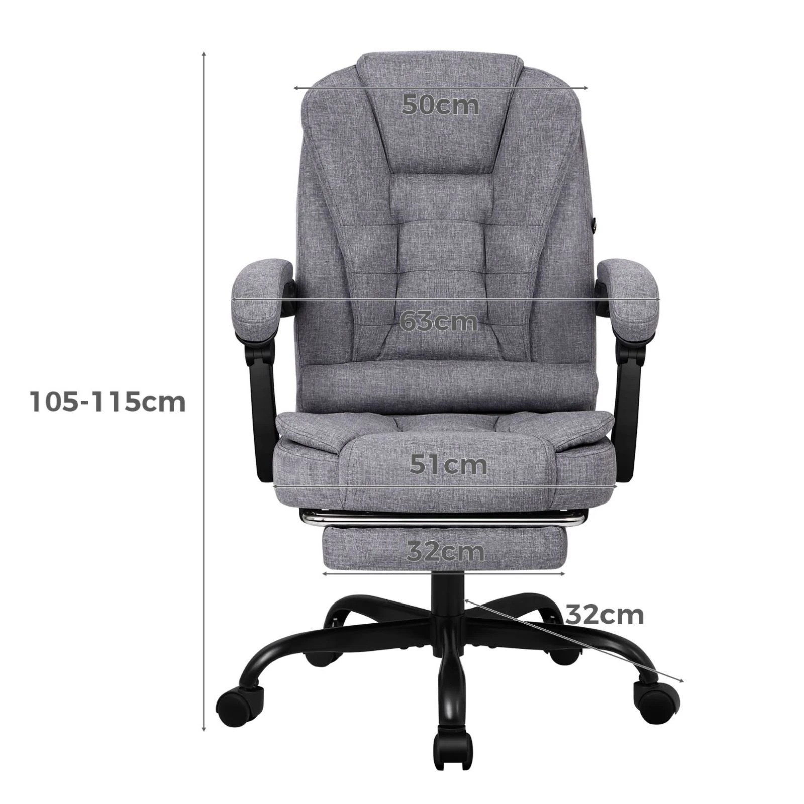 3 Alfordson Massage Office Chair Grey Fabric Footrest Executive Gaming Racing Seat - Grey, 3 of 10