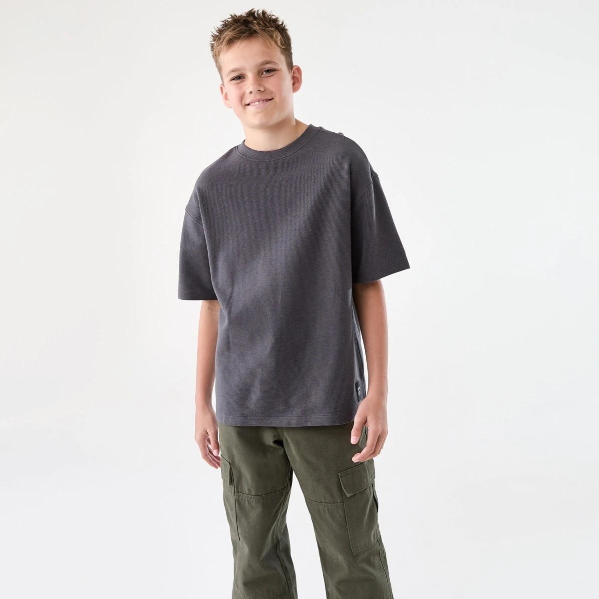 1 Short Sleeve Oversized Textured T-shirt DARK MAGNET, 1 of 8