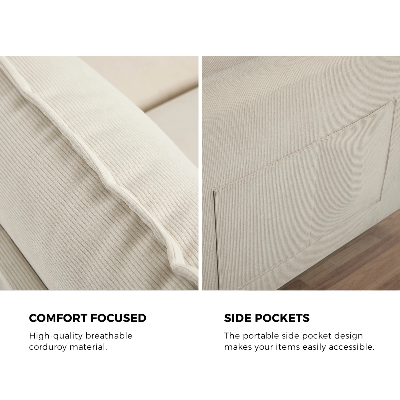 9 Oikiture Sofa Futon Lounge Couch Corduroy - Beige, 9 of 10