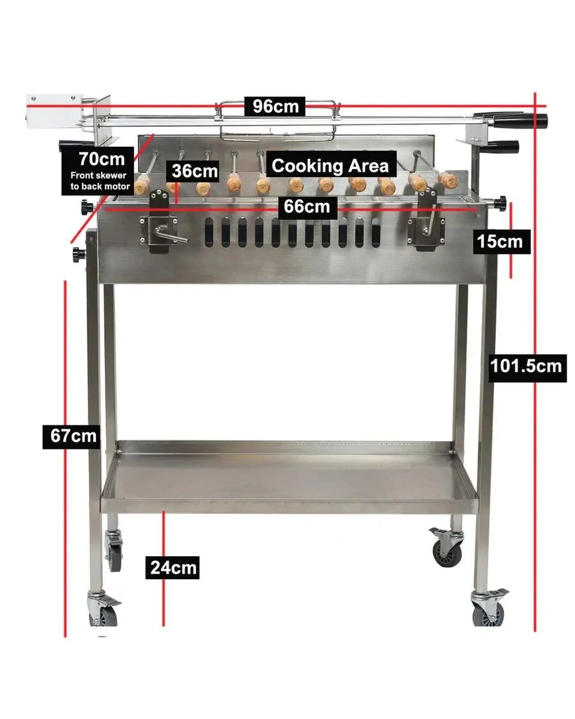 2 Outdoor Central Straight 3 Skewer in - line Cyprus Spit - Stainless Steel, 2 of 10