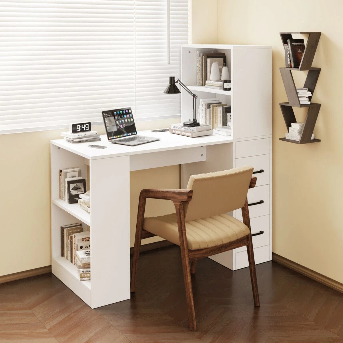 2 LUXSUITE Computer Desk Bookcase 3in1 Study Writing Laptop Table, 2 of 4