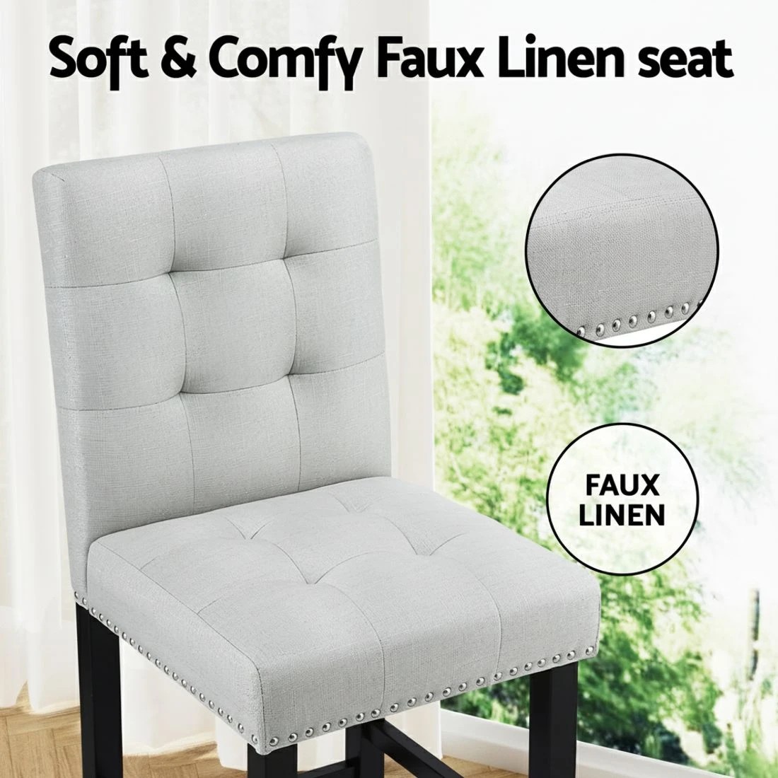 5 Artiss 4x Bar Stools Kitchen Dining Chairs Counter Fabric Stool Wooden Ada - Grey, 5 of 6