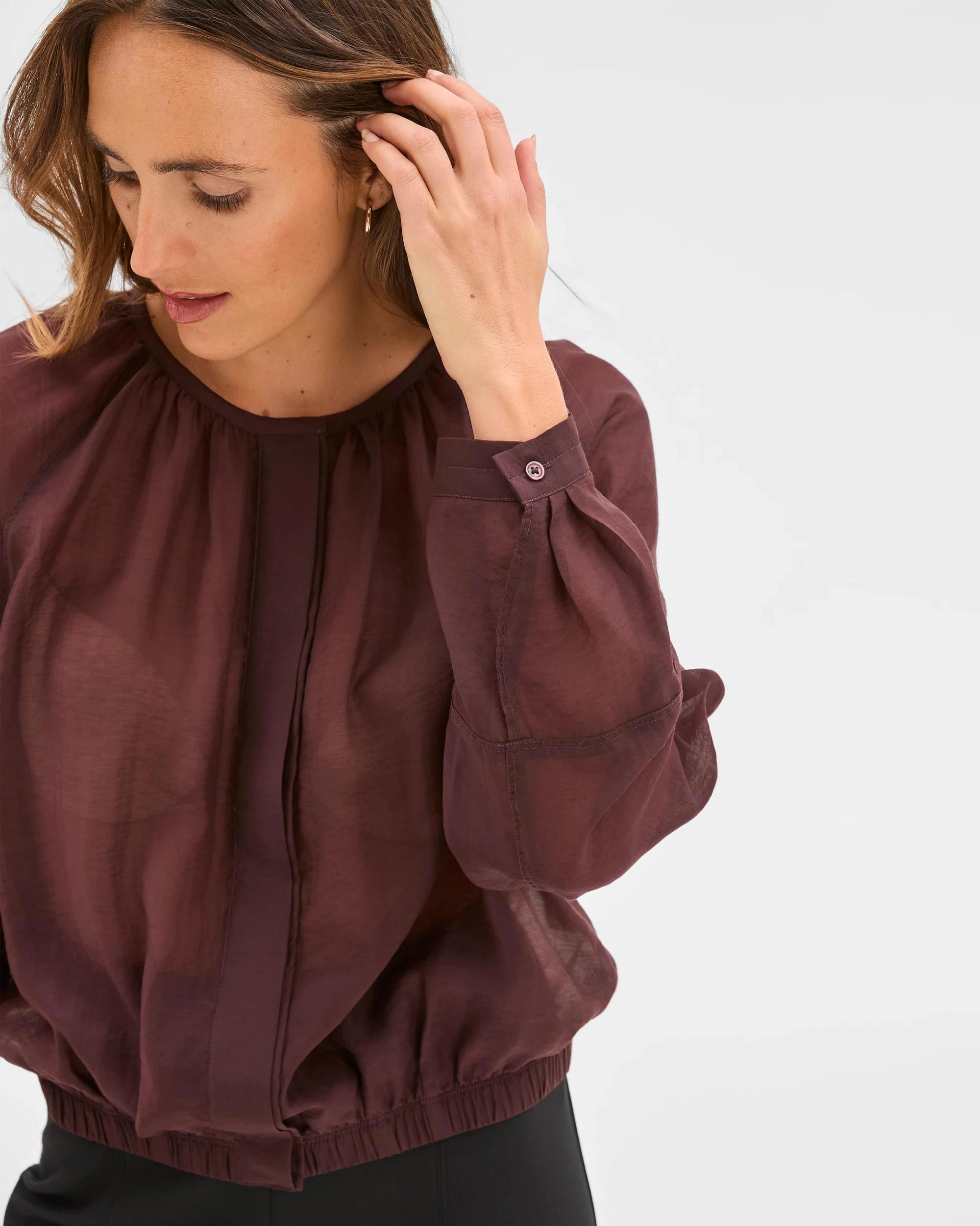 6 Preview Long Raglan Sleeve Gathered Blouse DARK CHOCOLATE, 6 of 7