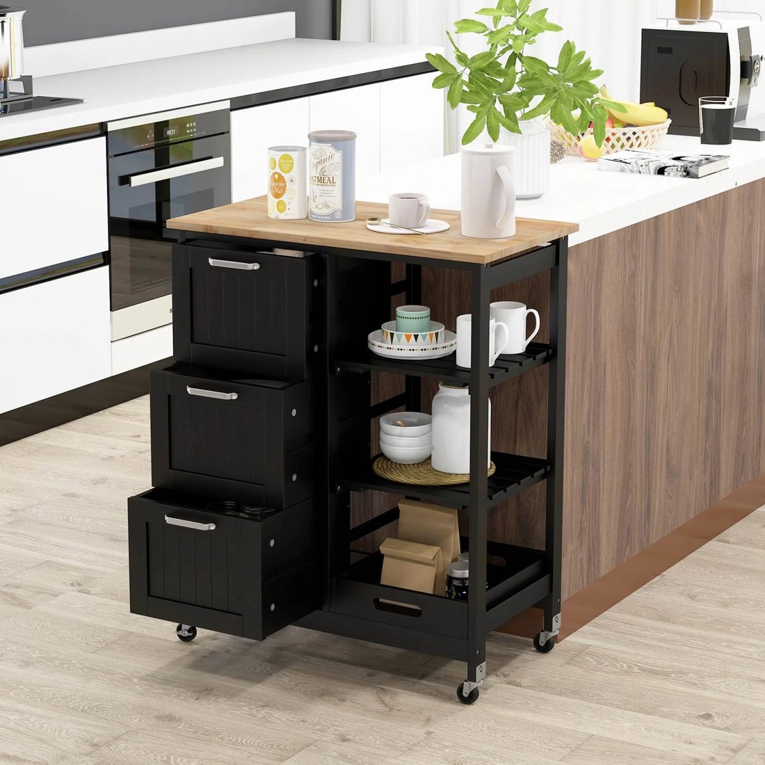 3 Costway Kitchen Island 3-Tier Trolley Black, 3 of 5