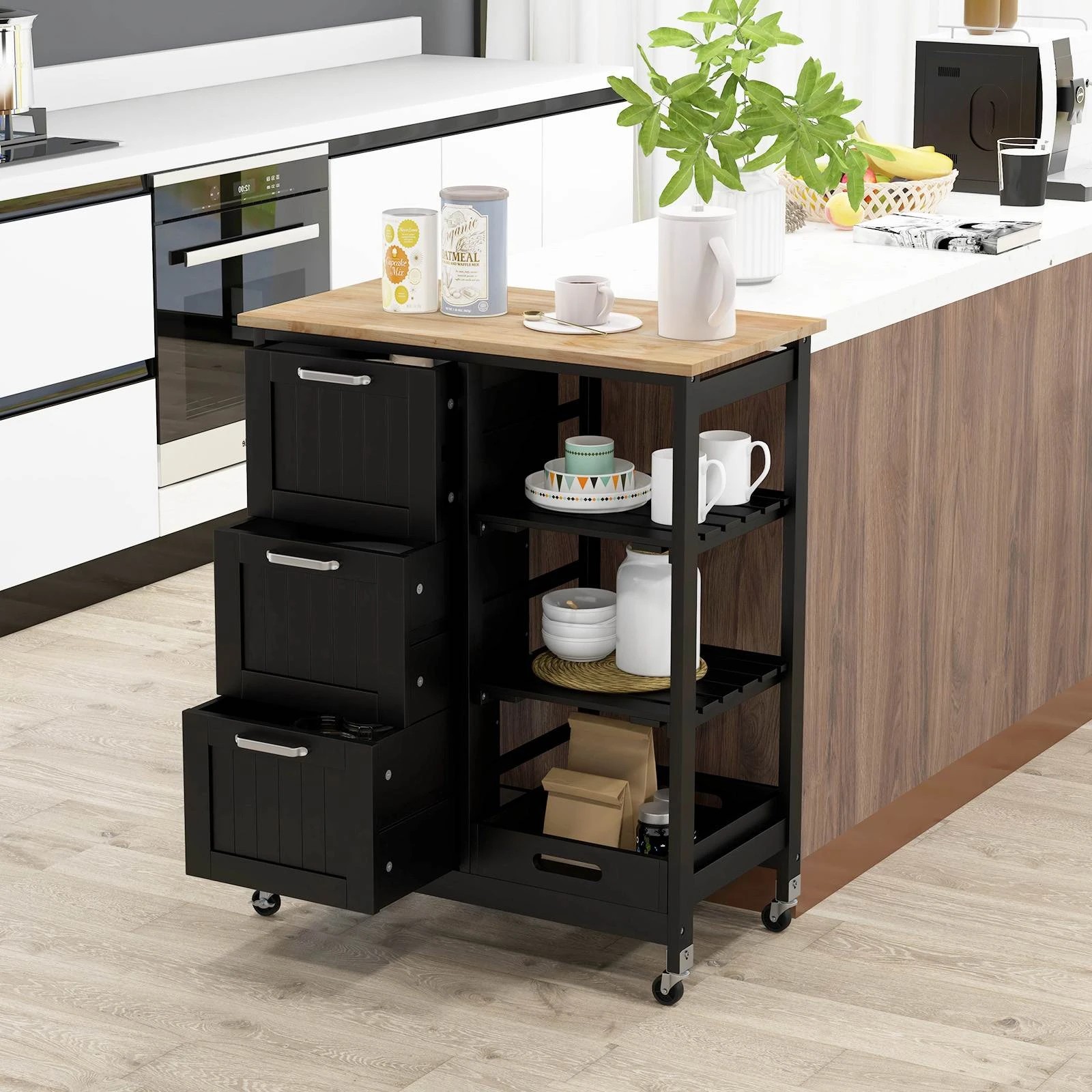 3 Costway Kitchen Island 3-Tier Trolley Black, 3 of 5