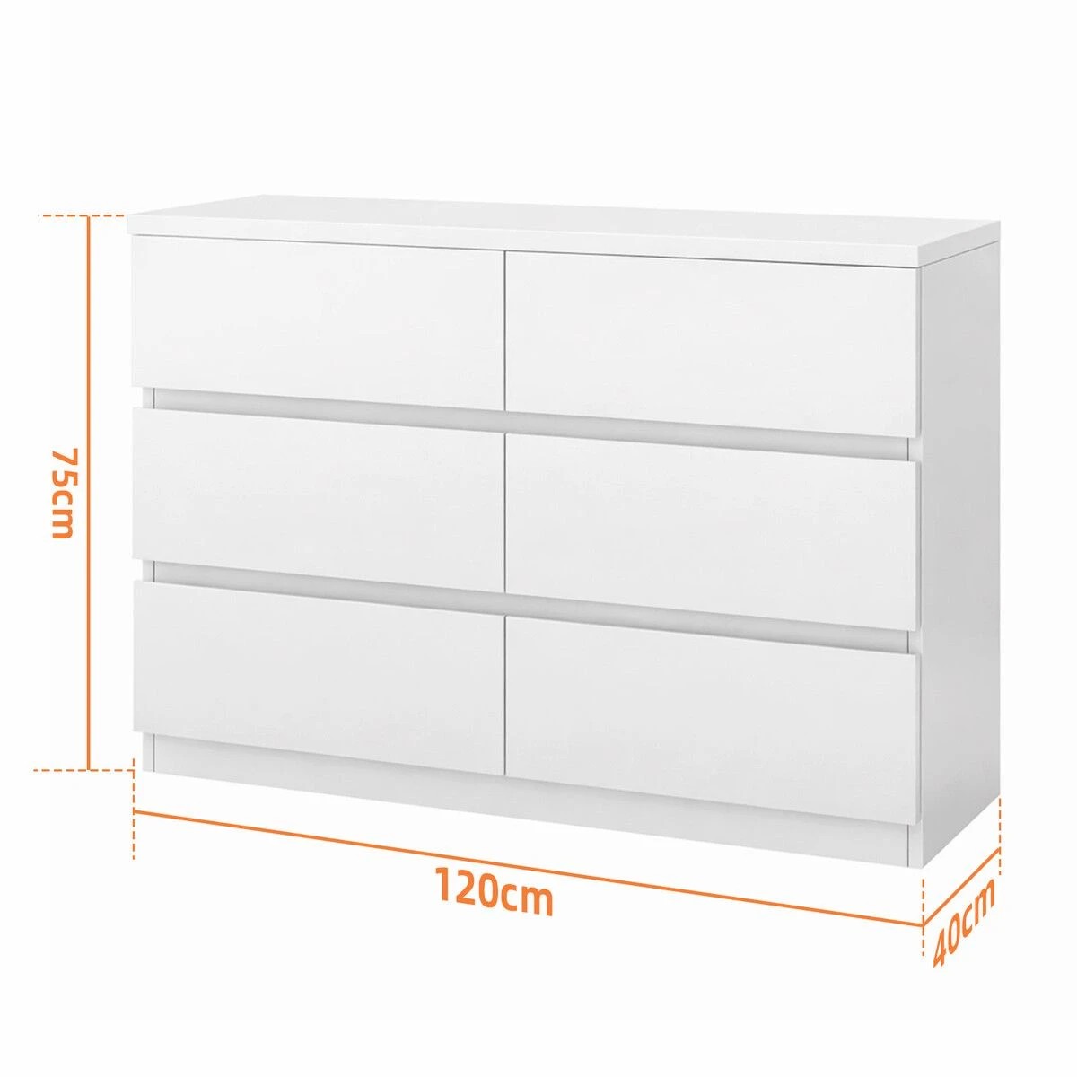 5 AUSWAY 6 Chest of Drawers White Dresser 120cm Storage Cabinet Wide Top Surface Bedroom Hallway Organiser, 5 of 7