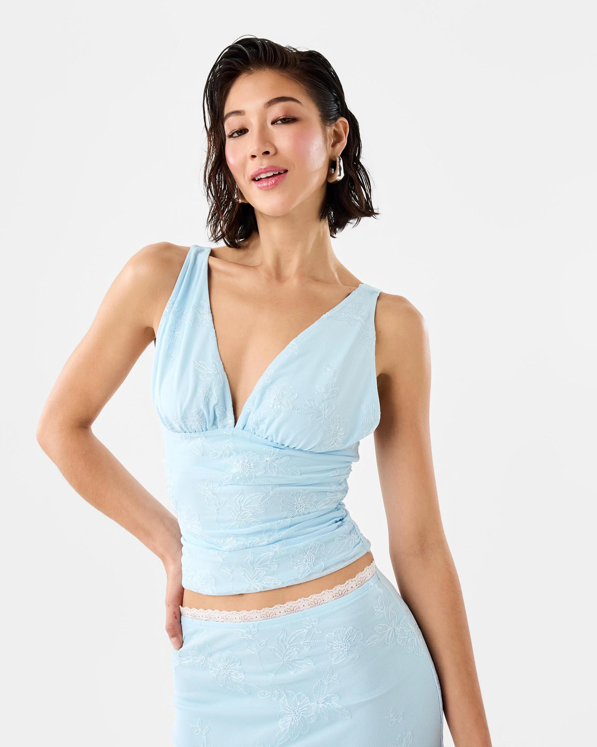 1 Embellished Mesh Top Powd Blue, 1 of 8