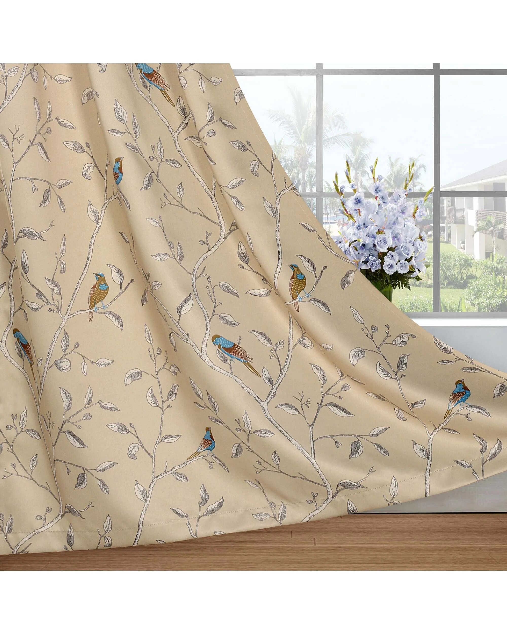 2 Smarcute Vintage Bird Printed Curtain - 2X 132x213cm - Multi, 2 of 4