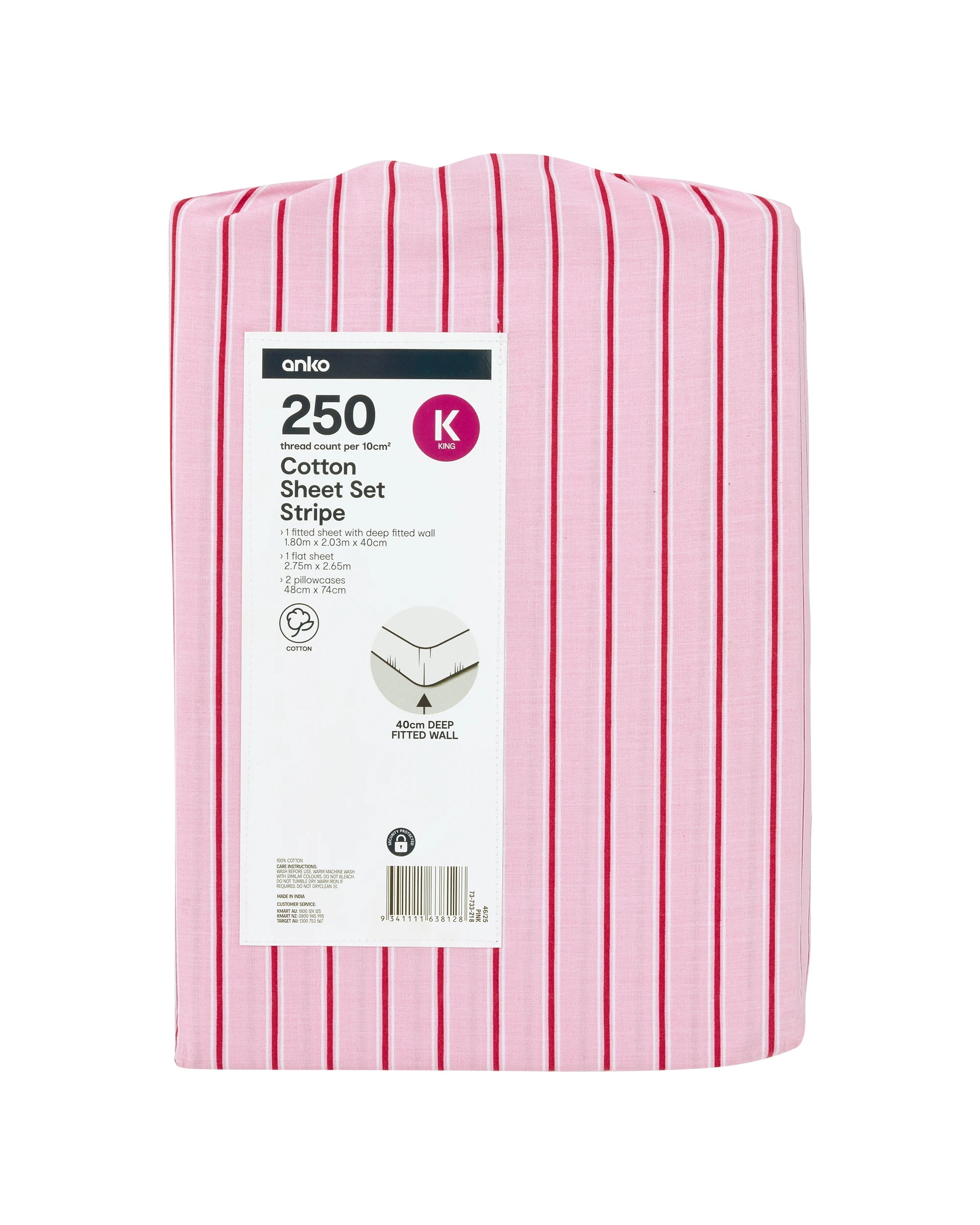 7 250 Thread Count Cotton Stripe Sheet Set - King Bed, Pink, 7 of 7